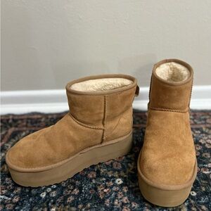 UGG Chestnut Suede Platform Ankle Booties
